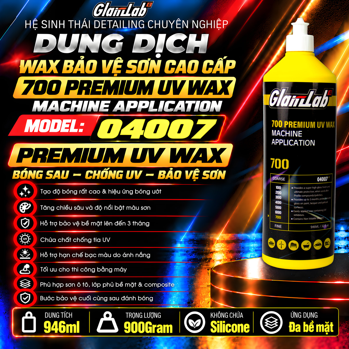 Dung dịch wax bảo vệ sơn GlanzLab 04007 946ml thay thế Farécla Profile Polymer UV Wax Machine Application Dung dịch wax bảo vệ sơn GlanzLab 04007 946ml thay thế Farécla Profile Polymer UV Wax Machine Application