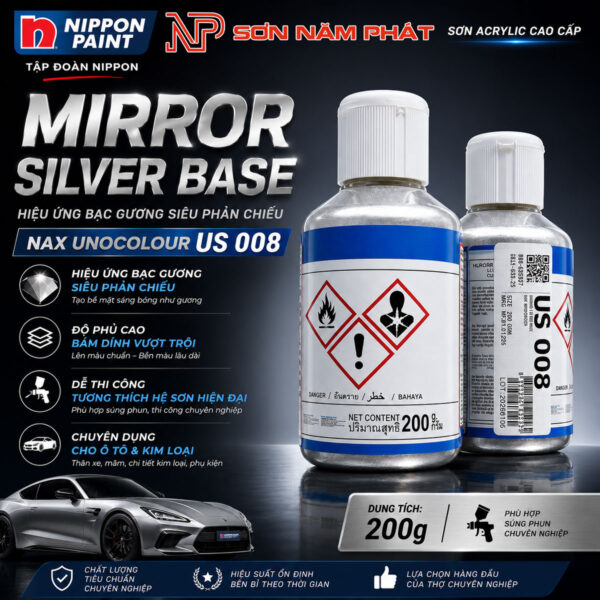 Sơn Acrylic Nippon Paint NAX UNOCOLOUR US 008 Mirror Silver Base 200g Chính Hãng | Sơn Năm Phát